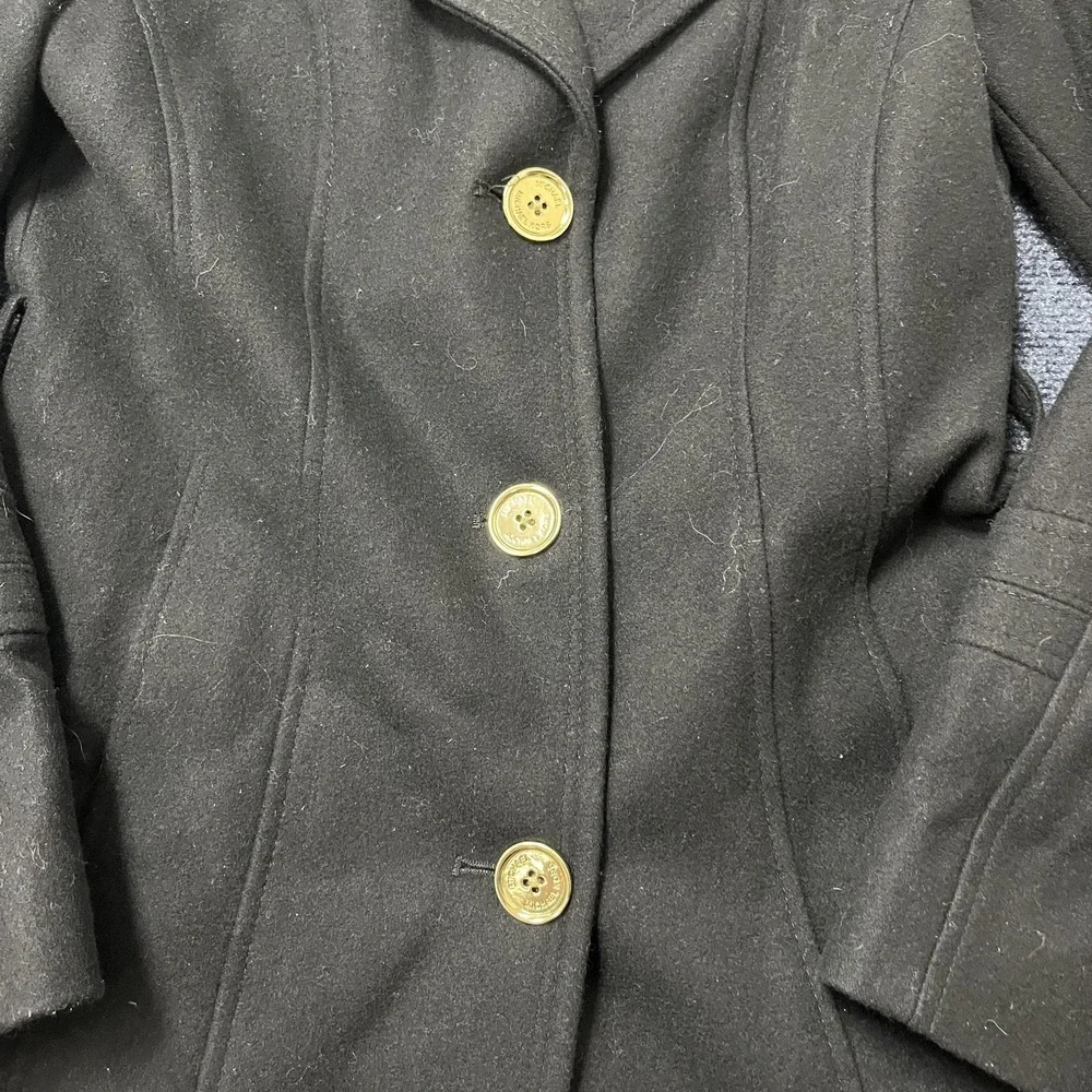 Michael Michael Kors Coat Womens 0 Black Wool‎ Blend Button Front Long Overcoat